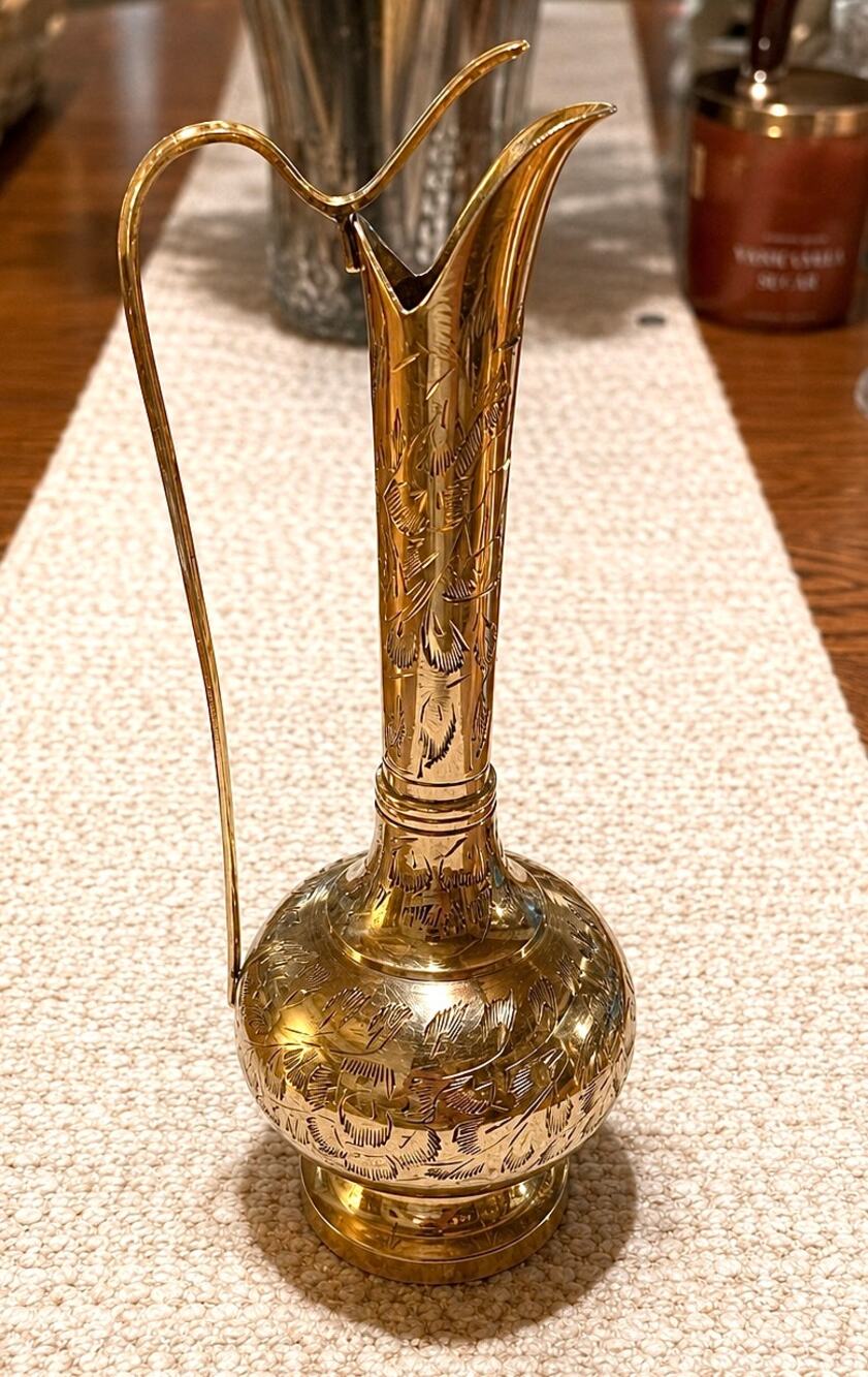Vintage Solid Brass "Moslem Decanter" or Pitcher with Snake Handle